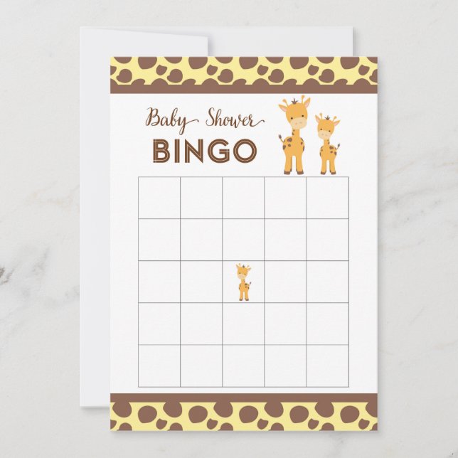 Safari Animal Baby Shower Bingo Card (Front)