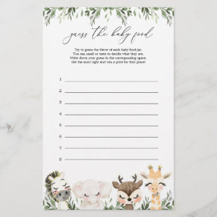 Safari Animal Baby Shower Guess The Baby Food Game