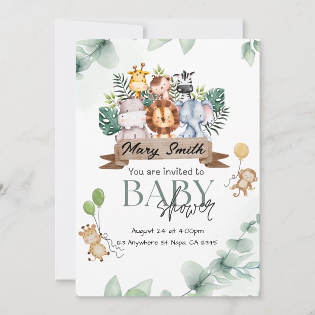 Safari Animal Baby Shower Invitation  (Front)