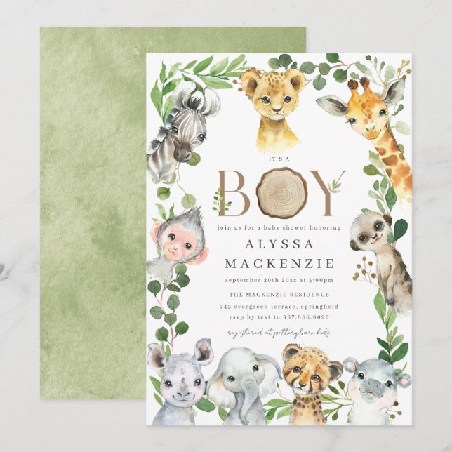 Safari Animal Baby Shower Invitation (Front/Back)