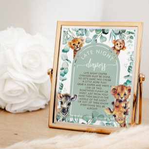 Safari Animal Baby Shower Late Night Diapers Game Poster