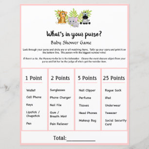 Safari Animal Baby Shower Whats In Your Purse Game