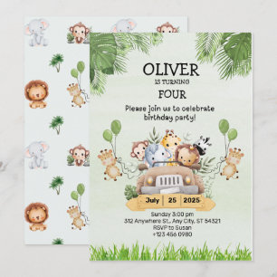 Safari Animal Birthday 4th Invitation Flat Cards