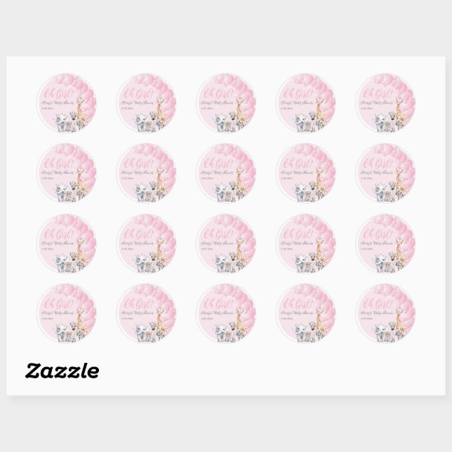 Safari Animal Blush Pink Boho Baby Girl Shower Classic Round Sticker (Sheet)