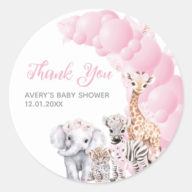 Safari Animal Blush Pink Boho Baby Girl Shower Classic Round Sticker (Front)