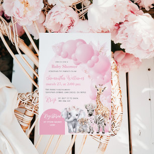 Safari Animal Blush Pink Boho Baby Girl Shower Invitation