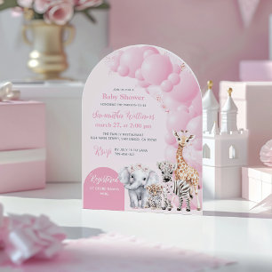 Safari Animal Blush Pink Boho Baby Girl Shower Invitation