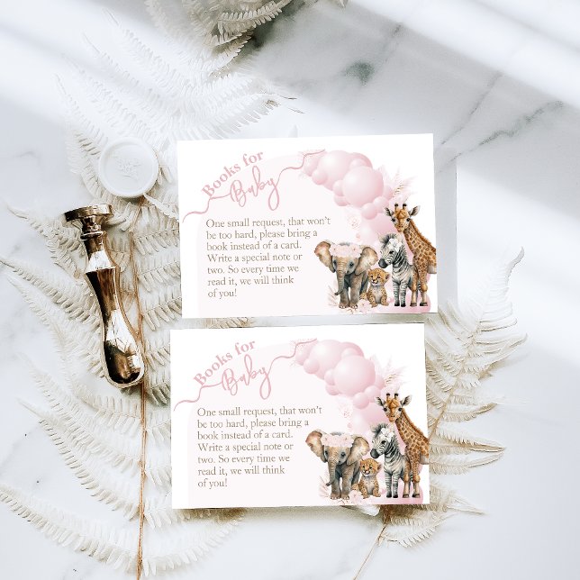 Safari animal Boho Baby Girl Shower Books Enclosure Card (Creator Uploaded)
