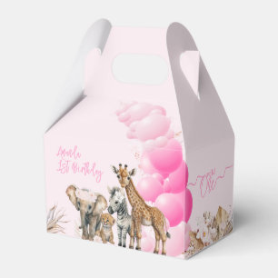 Safari animal Boho Balloon girl 1st Birthday Favou Favour Box