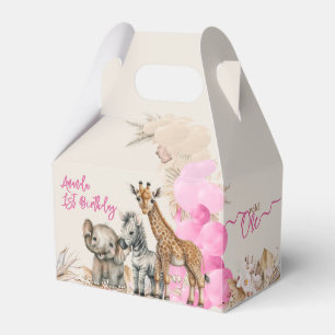 Safari animal Boho Balloon girl 1st Birthday Favour Box