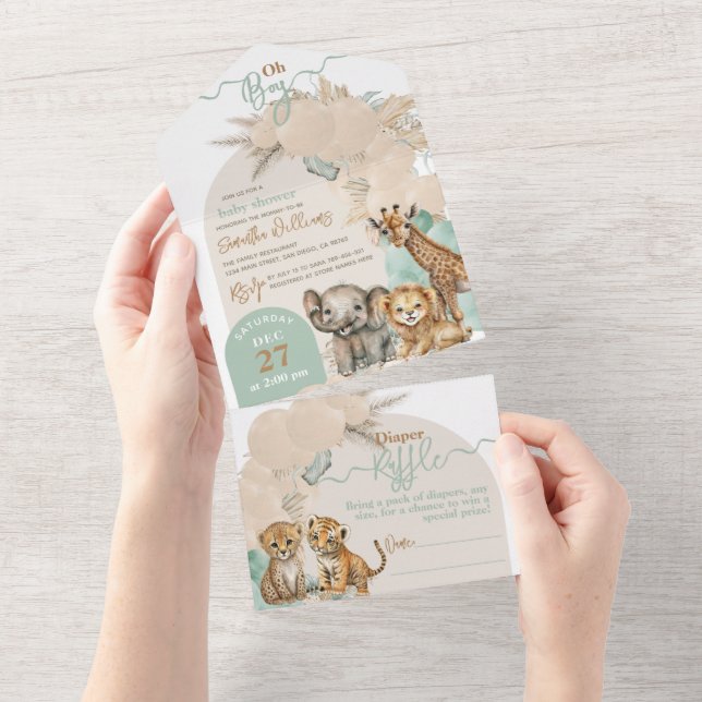Safari animal Boho Oh Boy Baby Shower All In One Invitation (Tearaway)
