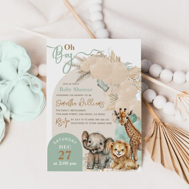 Safari animal Boho Oh Boy Baby Shower Invitation (Creator Uploaded)