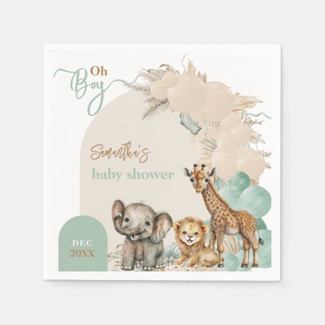 Safari animal Boho Oh Boy Baby Shower  Napkin (Front)