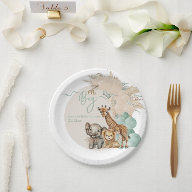 Safari animal Boho Oh Boy Baby Shower  Paper Plate (Wedding)
