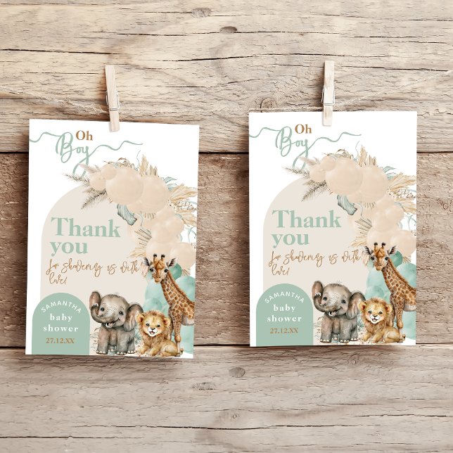 Safari animal Boho Oh Boy Baby Shower  Thank You Card (Creator Uploaded)
