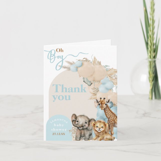 Safari animal Boho Oh Boy Baby Shower Thank You Card (Front)