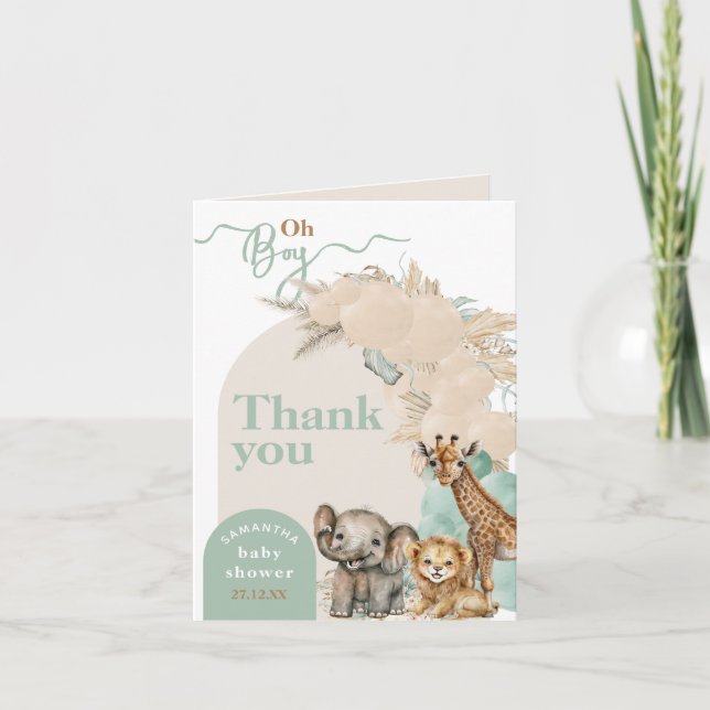 Safari animal Boho Oh Boy Baby Shower Thank You Card (Front)