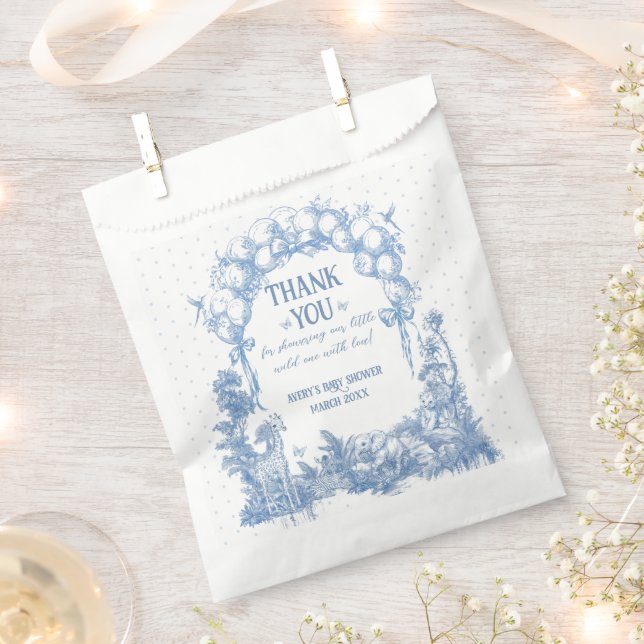 Safari Animal Dusty Blue Toile Baby Boy Shower Favour Bags (Clipped)