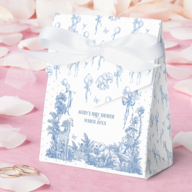 Safari Animal Dusty Blue Toile Baby Boy Shower Favour Box (Wedding)