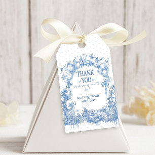 Safari Animal Dusty Blue Toile Baby Boy Shower Gift Tags