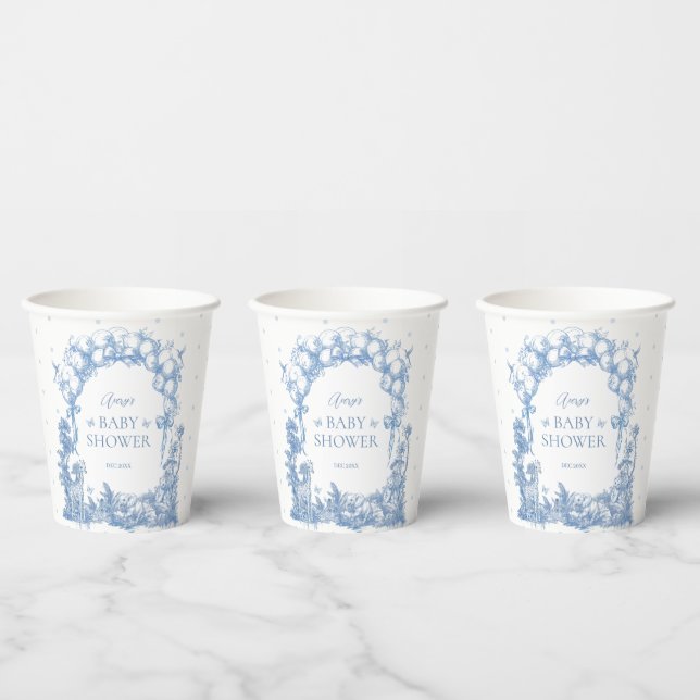 Safari Animal Dusty Blue Toile Baby Boy Shower Paper Cups (Multi)