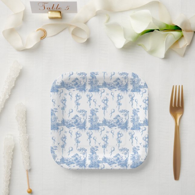 Safari Animal Dusty Blue Toile Baby Boy Shower Paper Plate (Wedding)
