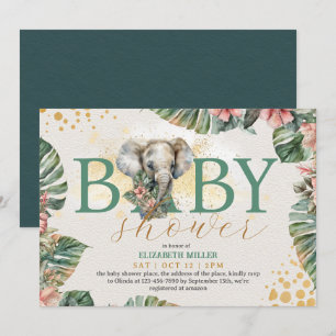 Safari Animal Elephant Rustic Cute Baby Boy Shower Invitation