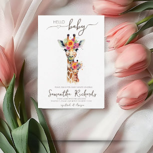 Safari Animal Floral Giraffe Mum Baby Shower Invitation