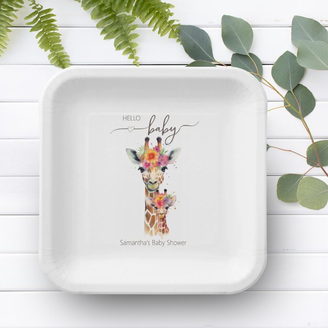Safari Animal Floral Giraffe Mum Baby Shower Paper Plate (Safari Animal Floral Giraffe Mom Baby Shower Paper Plates)