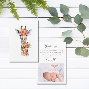 Safari Animal Floral Giraffe Mum Baby Shower Thank You Card