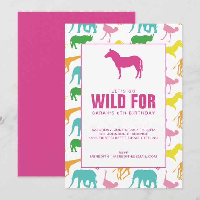 Safari Animal Girl Birthday Party Invitation (Front/Back)