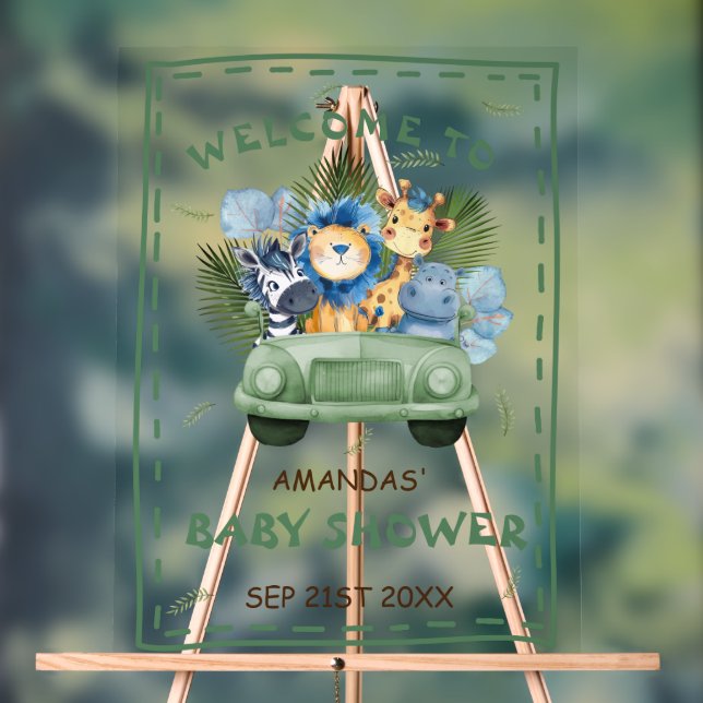 Safari Animal Greenery Baby Shower Welcome Sign (Neutral)