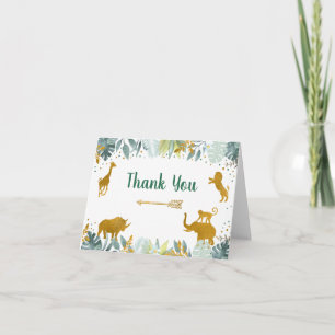 Safari Animal Greenery Gold Birthday Thank You Card