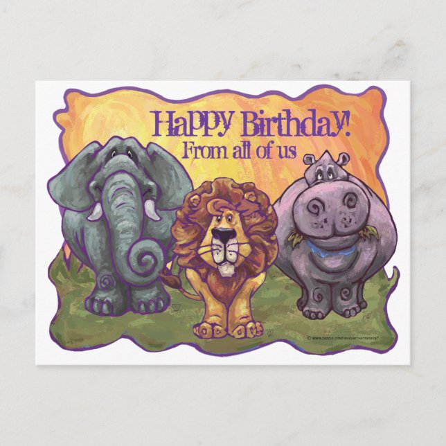 Safari Animal Happy Birthday Postcard (Front)