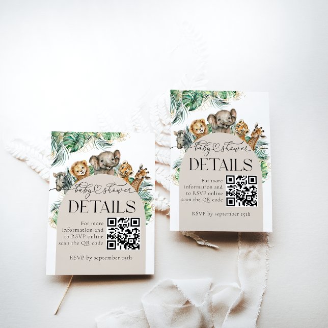 Safari Animal Jungle Baby Shower details qrcode Enclosure Card (Creator Uploaded)