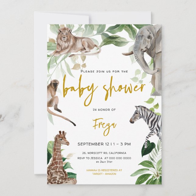 Safari Animal Jungle Gender Neutral Baby Shower  Invitation (Front)
