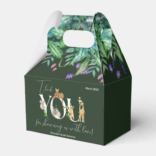 Safari Animal Jungle Green boy Baby Shower  Favour Box (Back Side)
