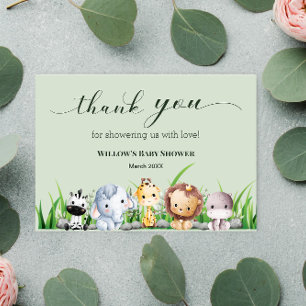 Safari Animal Jungle Green boy Baby Shower  Thank You Card