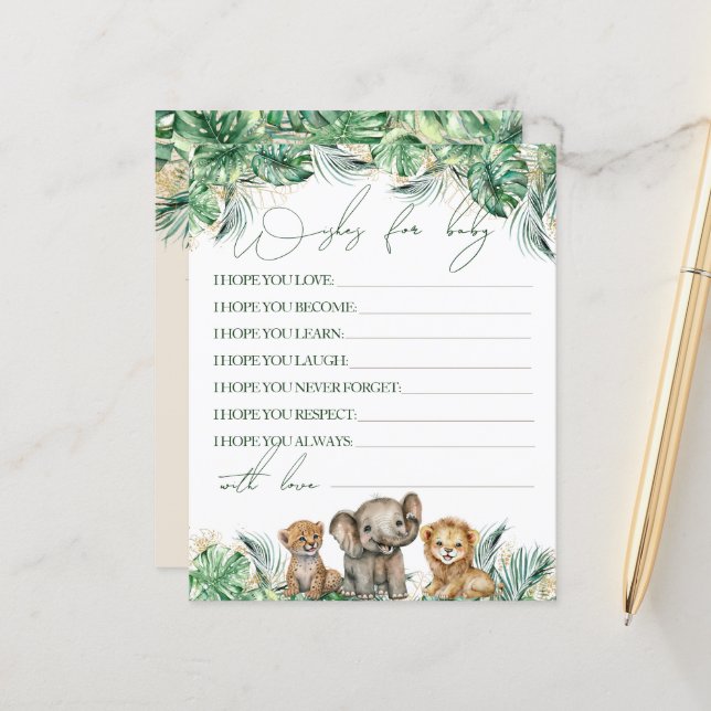 Safari Animal Jungle Green & Gold baby shower game (Front/Back In Situ)