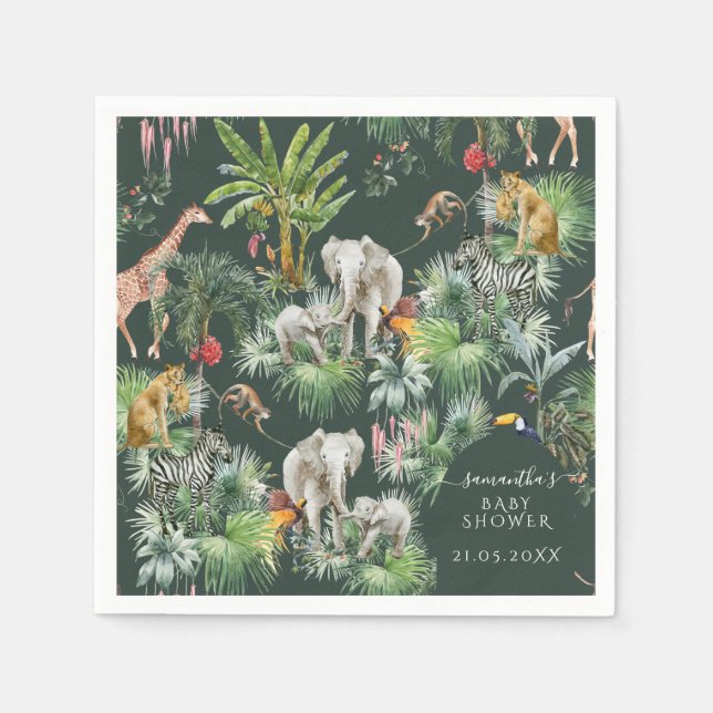 Safari Animal Jungle Greenery Tropical Baby Shower Napkin (Front)