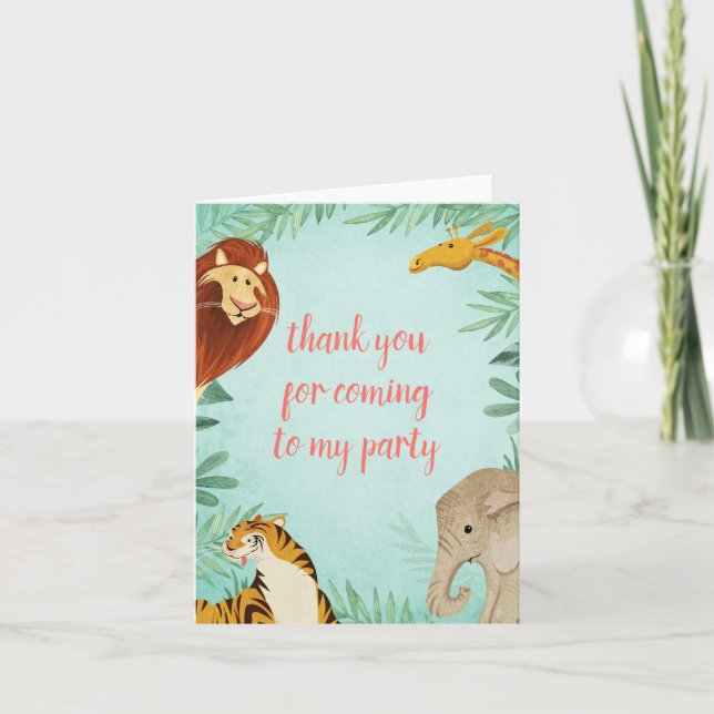Safari Animal Jungle Kids Birthday Party Photo Thank You Card (Front)