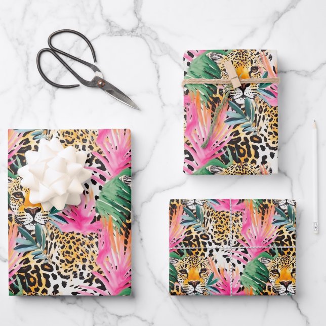 Safari Animal Leopard Colourful Africa Wrapping Paper Sheet (Front)