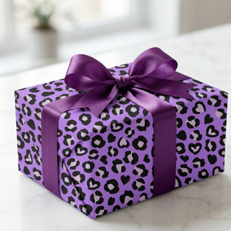 Safari Animal Leopard Purple Heart Print Pattern Wrapping Paper
