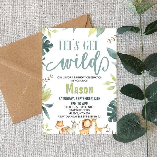 Safari Animal Let's Get Wild Jungle Birthday Party Invitation (Creator Uploaded)
