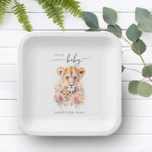 Safari Animal Lion Floral Mother & Baby Shower Paper Plate