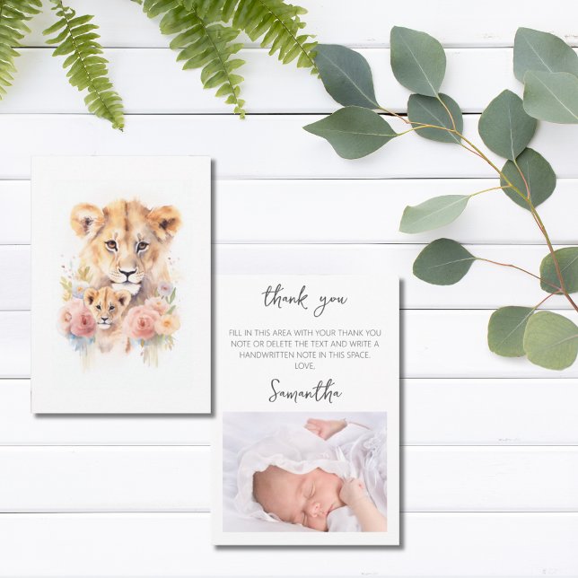 Safari Animal Lion Floral Mum Baby Shower Thank You Card (Safari Animal Lion Floral Mom Baby Shower Thank You Card)