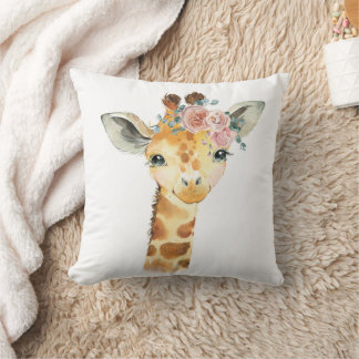 Safari Animal Nursery Art, Watercolor Giraffe Kids Cushion