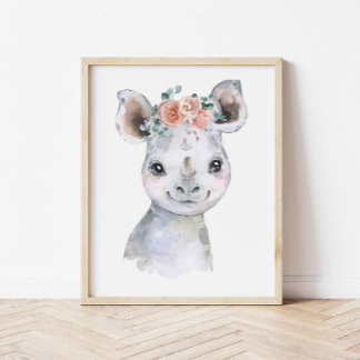 Safari Animal Nursery Art, Watercolor Hippo Kids Poster