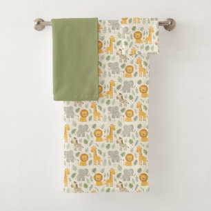 Safari animal nursery print bath towel set