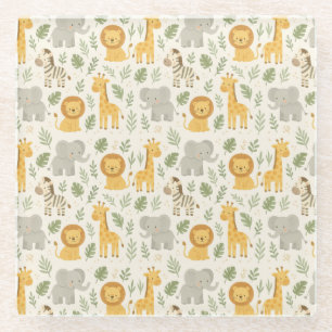 Safari animal nursery print glass coaster